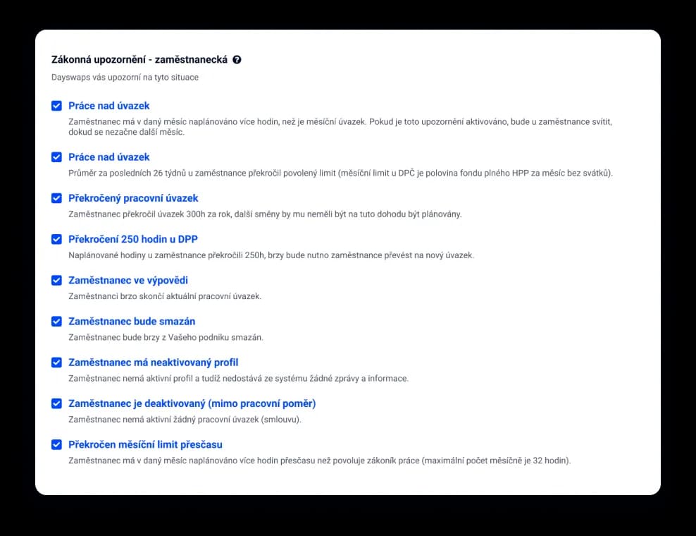 List of statutory provisions with explanations in the system