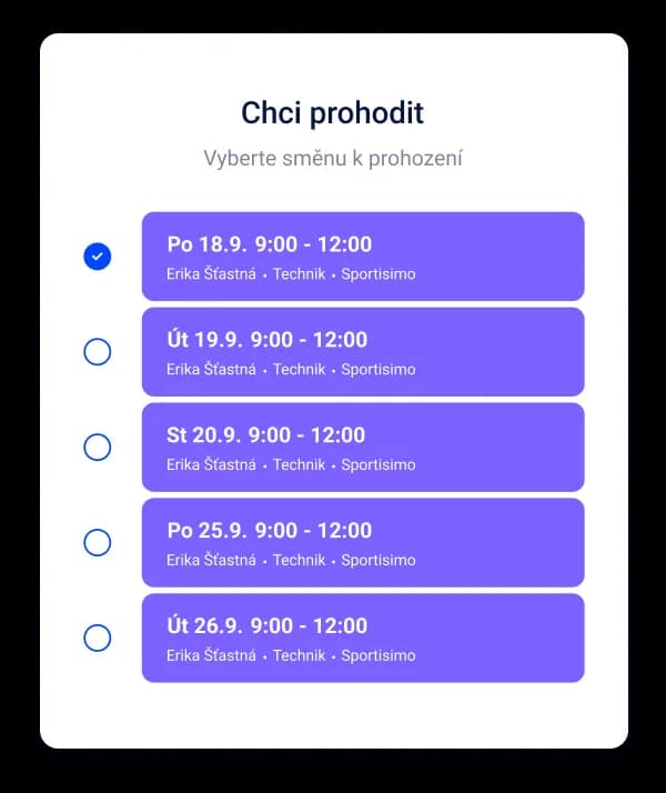 Dialog pro výběr směny k prohození s kolegou