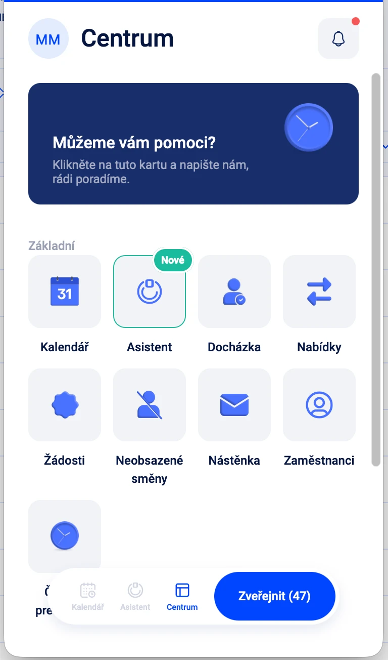 Mobile app home screen with Calendar, Attendance and Offers tiles
